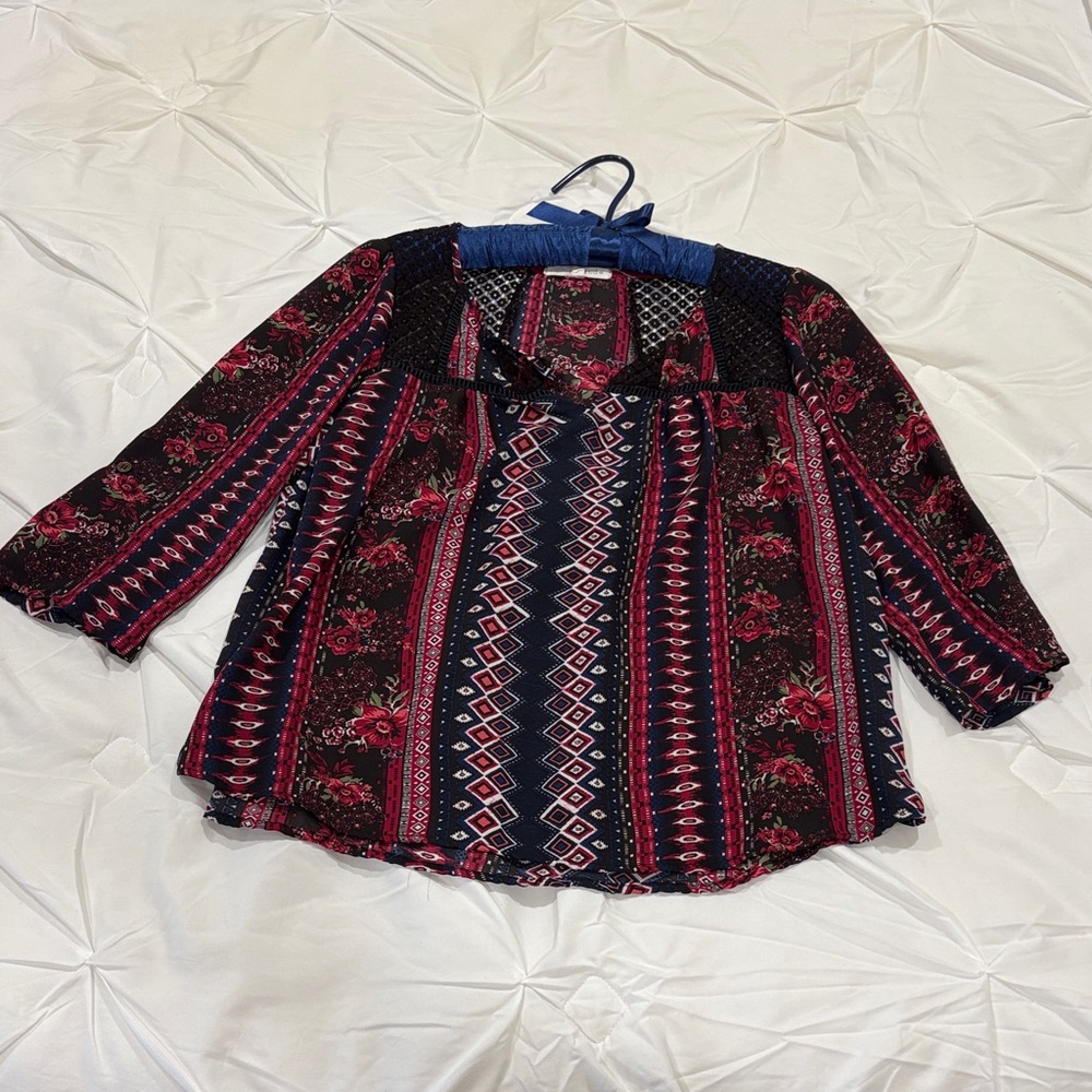 Rewind Floral and Geometric Blouse in Red and Blue